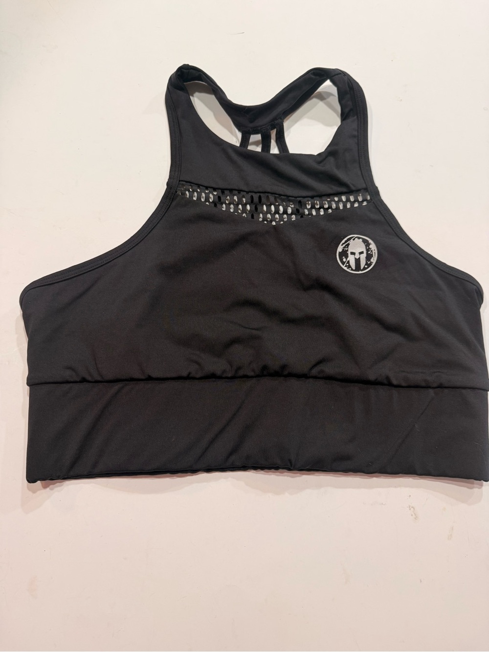 Spartan Black High-Neck Sports Bra with Strappy Back
